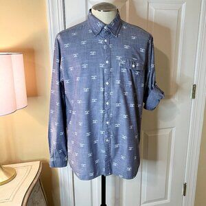 EUC Mens Barbour Beacon Shirt Lighthouse Print Chambray Tailored Fit Size MEDIUM